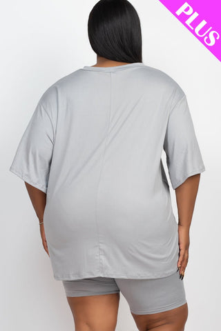 Plus Size Loose Fit Top&Biker Shorts Set