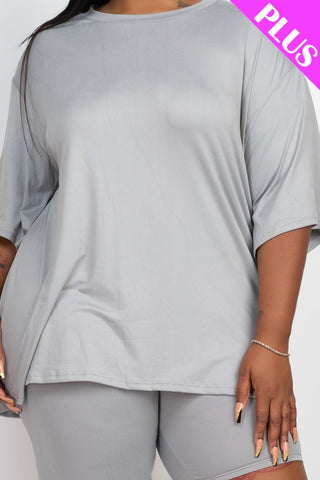 Plus Size Loose Fit Top&Biker Shorts Set