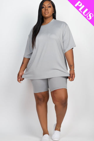 Plus Size Loose Fit Top&Biker Shorts Set