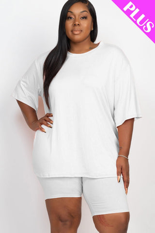 Plus Size Loose Fit Top&Biker Shorts Set