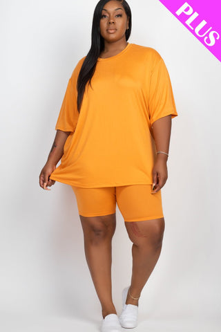 Plus Size Loose Fit Top&Biker Shorts Set