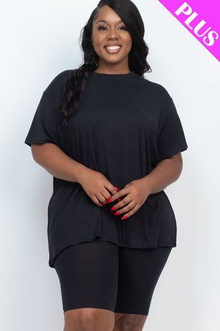 Plus Size Loose Fit Top&Biker Shorts Set