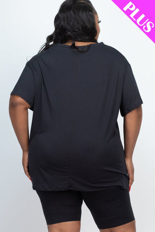 Plus Size Loose Fit Top&Biker Shorts Set