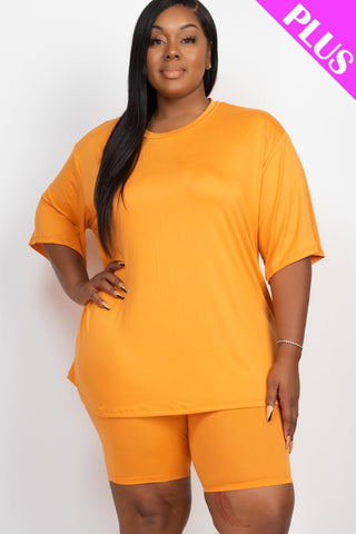 Plus Size Loose Fit Top&Biker Shorts Set