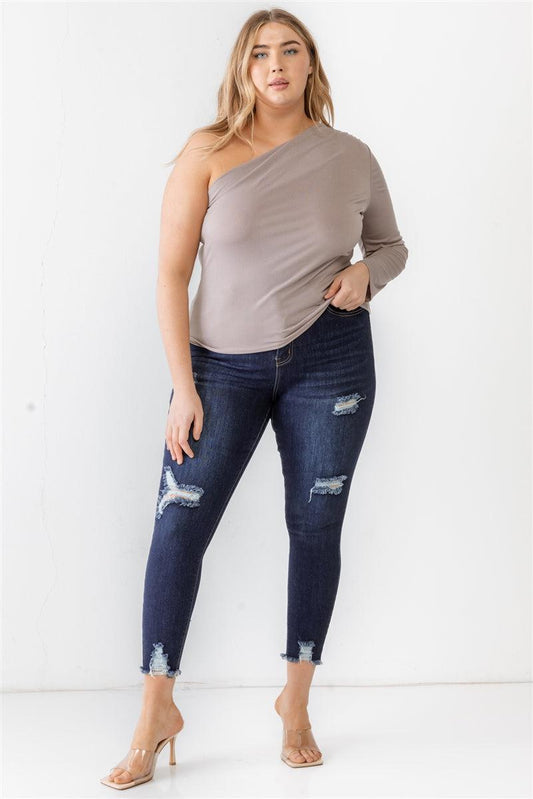 Plus Size Mocha One Shoulder Top