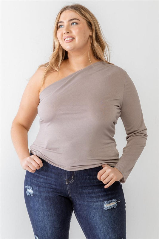 Plus Size Mocha One Shoulder Top