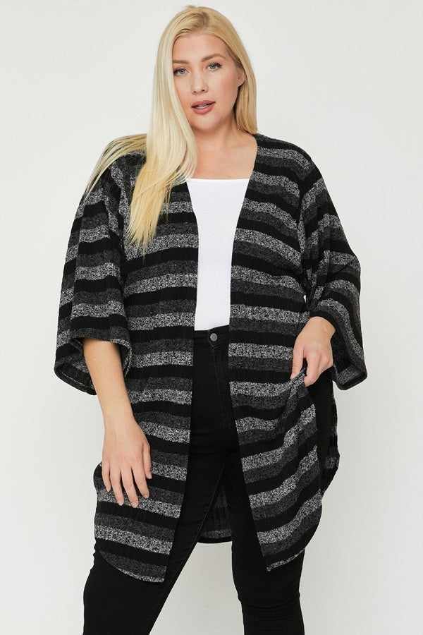 Plus Size Multi-color Striped Black Cardigan