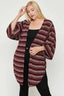 Plus Size Multi-color Striped Burgundy Cardigan