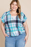 Plus Size Multi Colored Check Printed Casual Collared Short Sleeve