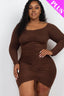 Plus Size Off Shoulder Ruched Drawstring Bodycon Dress