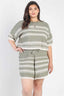 Plus Size Olive Short Sleeve Matching Crop Top High Waist Shorts Set
