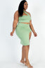 Plus Size One Shoulder Crop Top & Split Thigh Midi Skirt Set