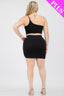Plus Size One Shoulder Ruched Crop Top & Mini Skirt Set