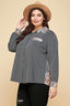 Plus Size Printed Patchwork Contrast Button Up Shirt-Charcoal