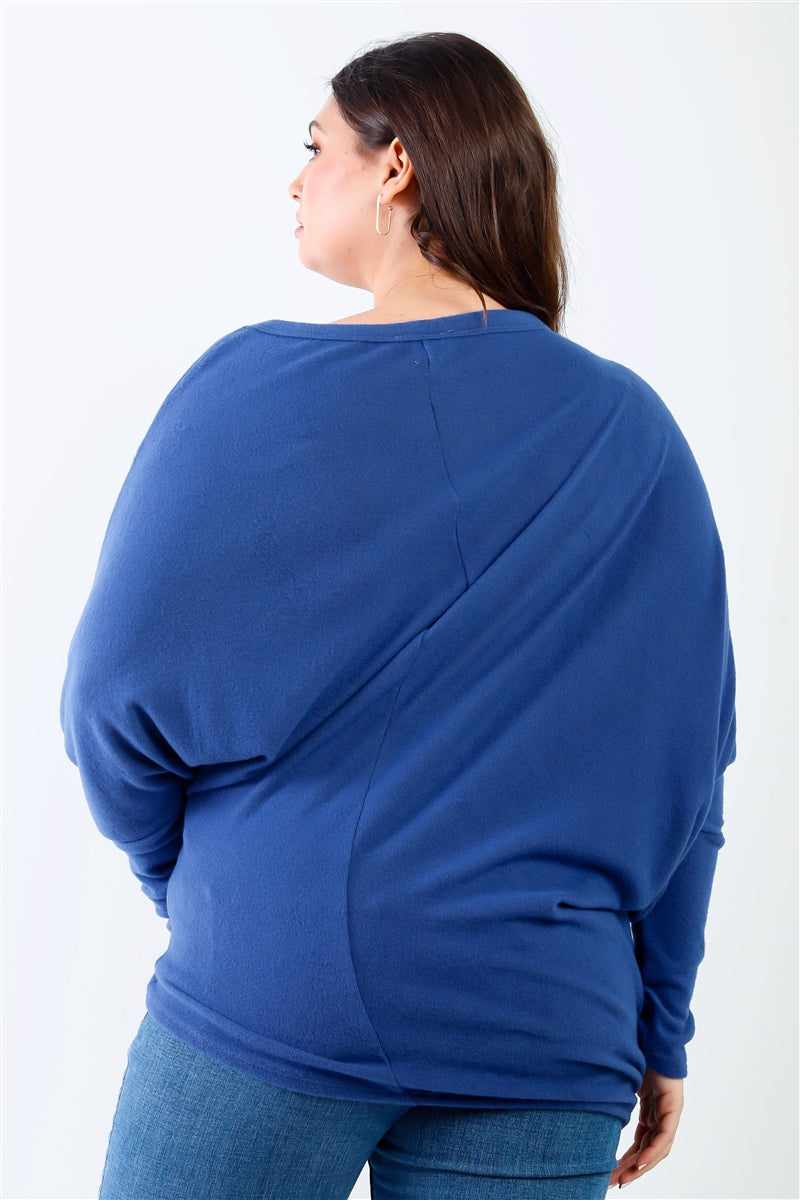 Plus Size Printed Teal Flannel Dolman Sleeve Top