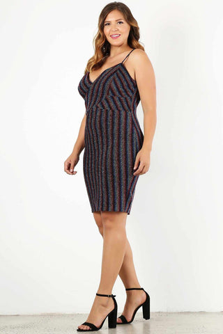 Plus Size Rainbow Striped Mini Dress-Rainbow/Multi