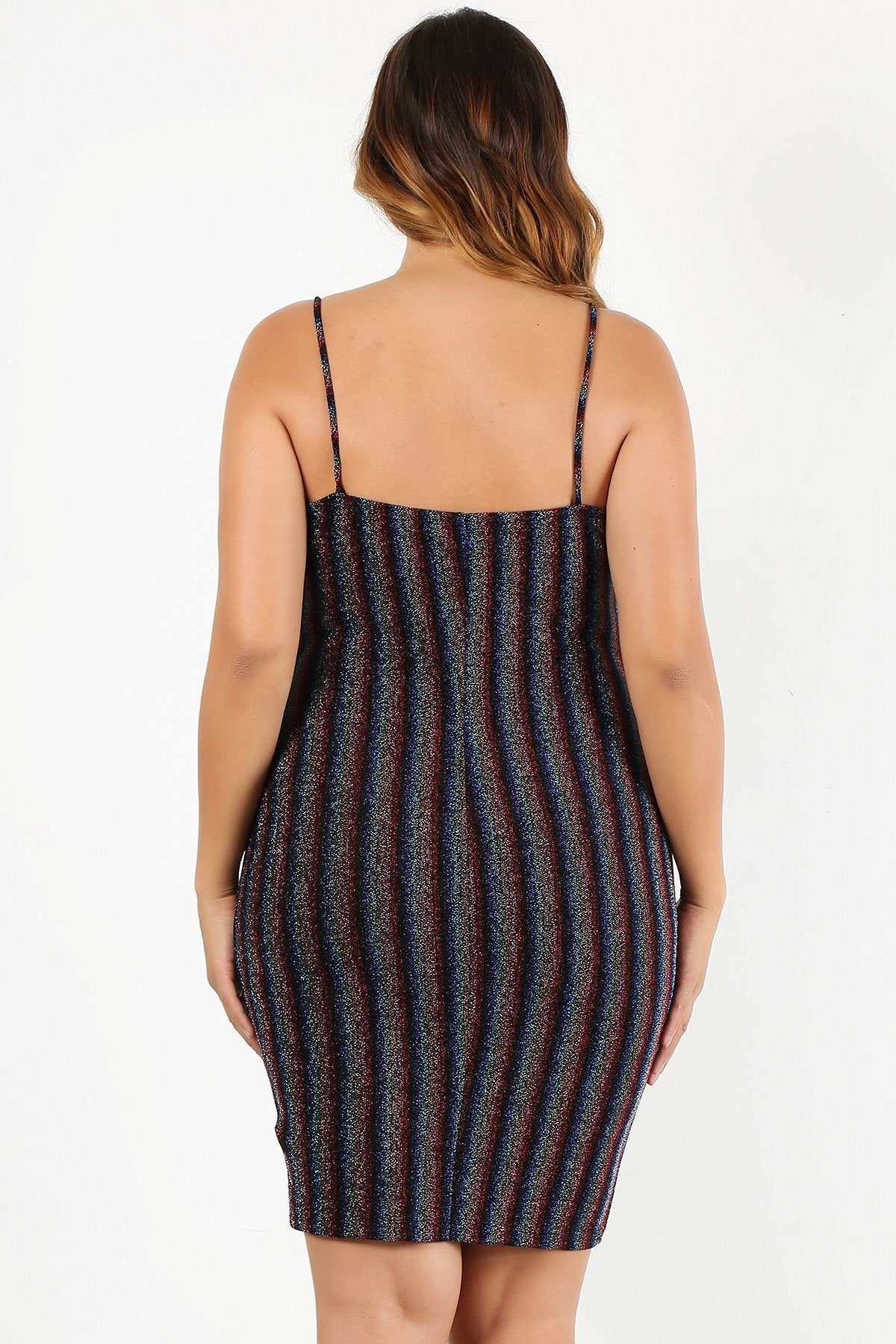 Plus Size Rainbow Striped Mini Dress-Rainbow/Multi