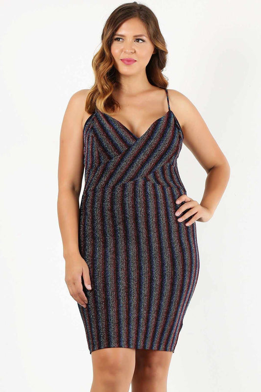 Plus Size Rainbow Striped Mini Dress-Rainbow/Multi