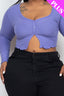 Plus Size Ribbed Button Front Split Long Sleeve Top