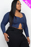 Plus Size Ribbed Button Front Split Long Sleeve Top