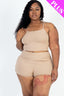 Plus Size Ribbed Cami Crop Top & Ruched Shorts Set