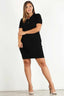 Plus Size Ribbed Knit Polo Dress-Black