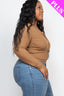 Plus Size Ribbed Long Sleeve Snap Button Down Crop Top