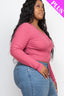 Plus Size Ribbed Long Sleeve Snap Button Down Crop Top