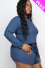 Plus Size Ribbed Loose Fit Long Sleeve Top & Short Set