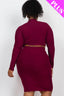 Plus Size Ribbed Mock Neck Crop Top & Midi Skirt Set