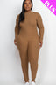 Plus Size Ribbed Mock Neck Long Sleeve Casual Jumpsuit