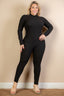 Plus Size Ribbed Mock Neck Long Sleeve Casual Jumpsuit