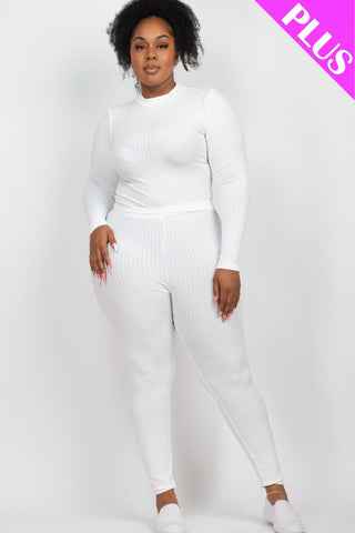 Plus Size Ribbed Mock Neck Top & Leggings Set | Loungewear