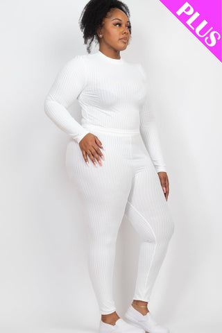 Plus Size Ribbed Mock Neck Top & Leggings Set | Loungewear