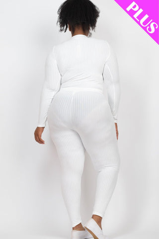 Plus Size Ribbed Mock Neck Top & Leggings Set | Loungewear