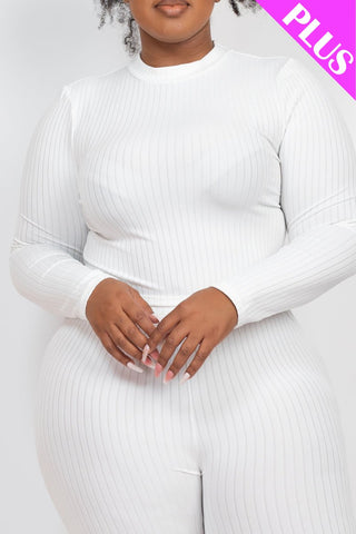 Plus Size Ribbed Mock Neck Top & Leggings Set | Loungewear