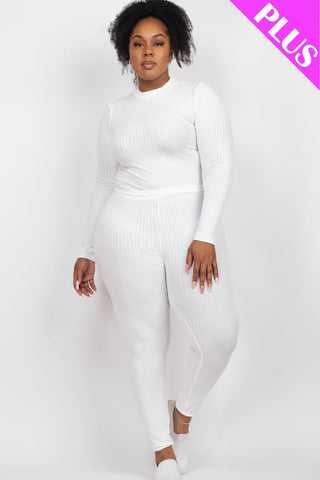Plus Size Ribbed Mock Neck Top & Leggings Set | Loungewear