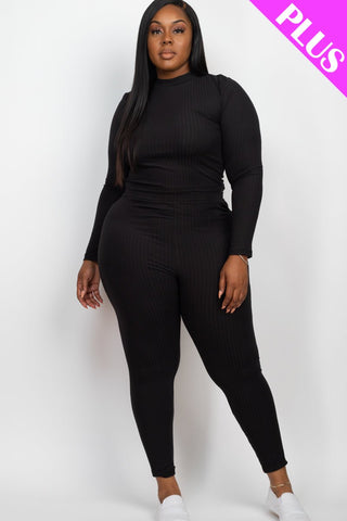 Plus Size Ribbed Mock Neck Top & Leggings Set | Loungewear