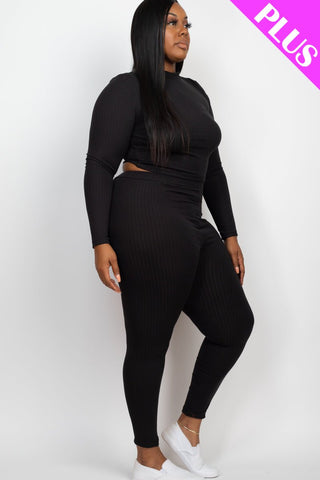 Plus Size Ribbed Mock Neck Top & Leggings Set | Loungewear