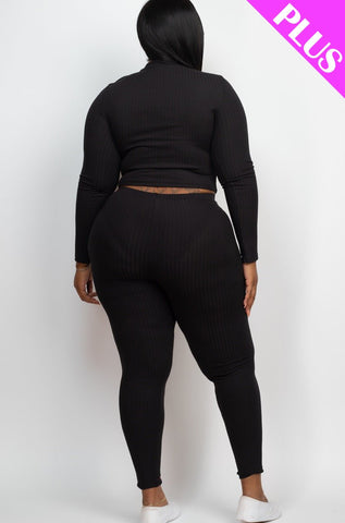 Plus Size Ribbed Mock Neck Top & Leggings Set | Loungewear