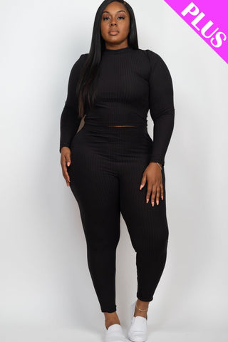 Plus Size Ribbed Mock Neck Top & Leggings Set | Loungewear