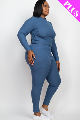 Plus Size Ribbed Mock Neck Top & Leggings Set | Loungewear