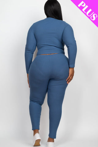 Plus Size Ribbed Mock Neck Top & Leggings Set | Loungewear