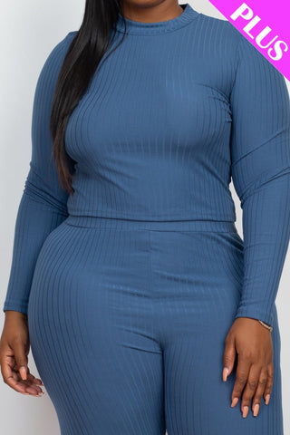 Plus Size Ribbed Mock Neck Top & Leggings Set | Loungewear
