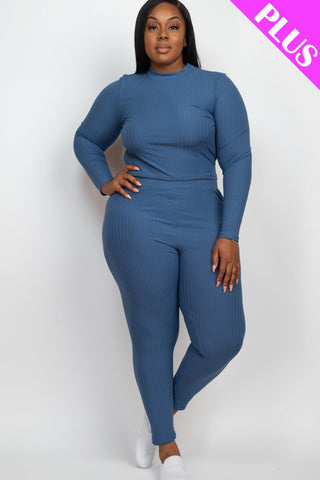 Plus Size Ribbed Mock Neck Top & Leggings Set | Loungewear