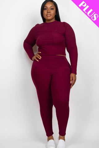 Plus Size Ribbed Mock Neck Top & Leggings Set | Loungewear