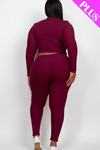 Plus Size Ribbed Mock Neck Top & Leggings Set | Loungewear