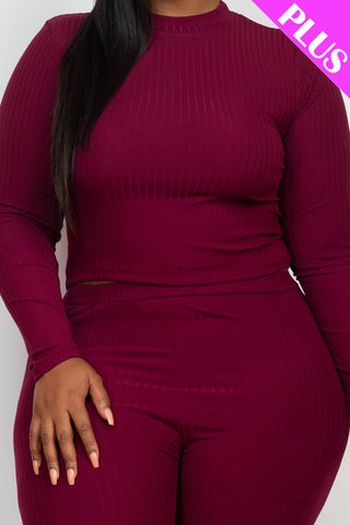 Plus Size Ribbed Mock Neck Top & Leggings Set | Loungewear