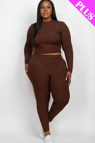 Plus Size Ribbed Mock Neck Top & Leggings Set | Loungewear