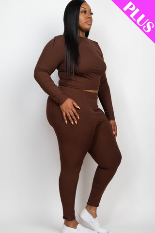 Plus Size Ribbed Mock Neck Top & Leggings Set | Loungewear